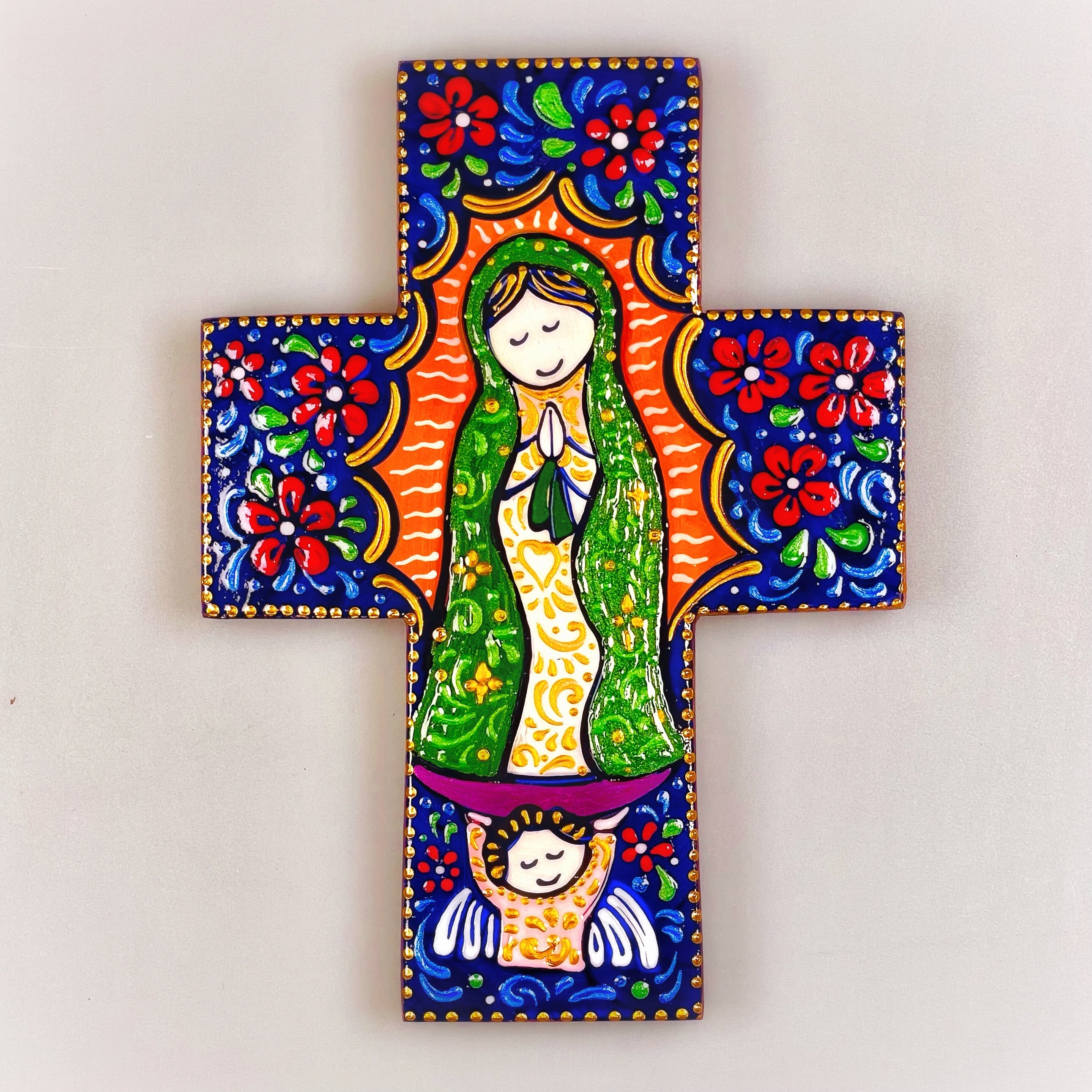 Guadalupe (Inner White Robe) - Desk Cross w/ Hook and Stand