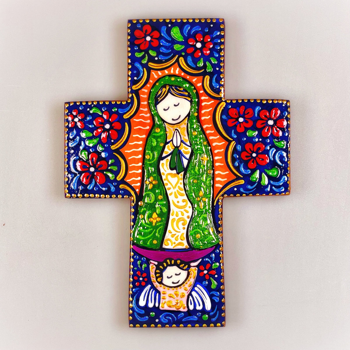 Guadalupe (Inner White Robe) - Desk Cross w/ Hook and Stand