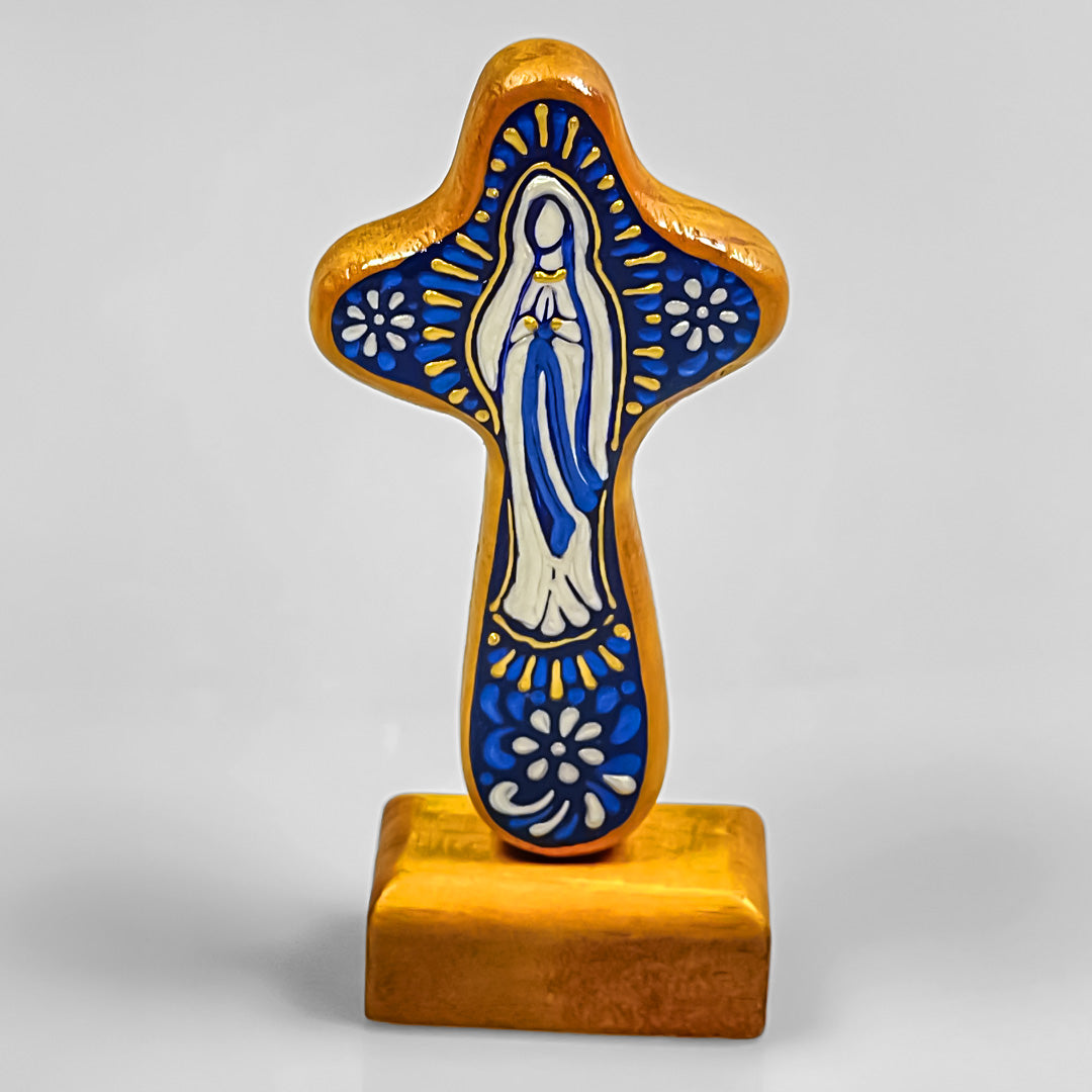 Magnetic Base Palm Cross "Mama Mary" - Wooden Holding Cross